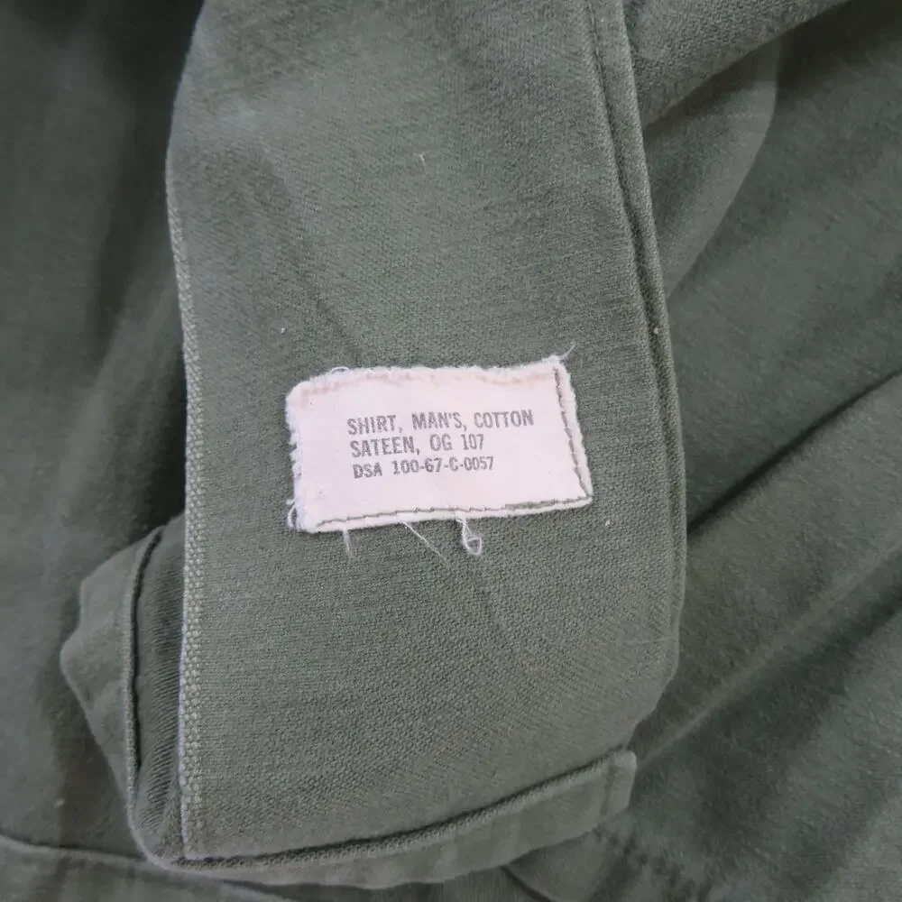 Cotton Sateen Shirt Military US Army Vietnam Era Green Sz 16 1/2 x 34 1960s